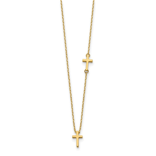 14k Yellow Gold Polished Sideways Cross and Cross Pendant Necklace 18"