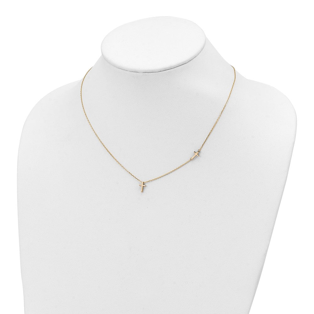 14k Yellow Gold Polished Sideways Cross and Cross Pendant Necklace 18"