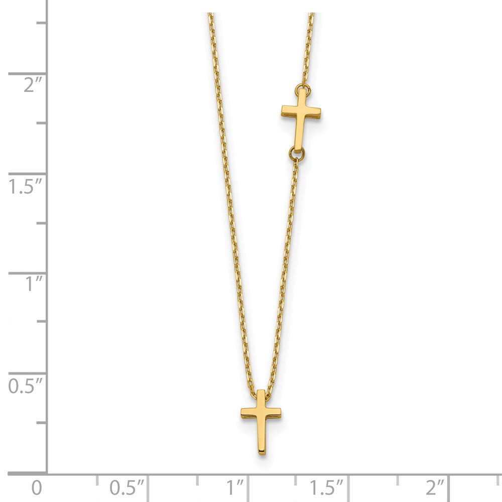 14k Yellow Gold Polished Sideways Cross and Cross Pendant Necklace 18"