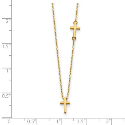 14k Yellow Gold Polished Sideways Cross and Cross Pendant Necklace 18"