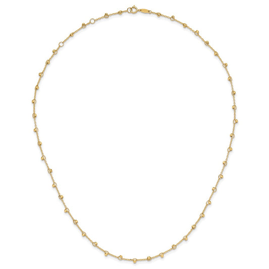 14k Yellow Gold Polished and Diamond-cut Beaded Necklace 18+2"
