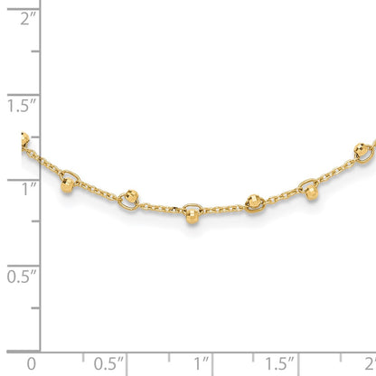 14k Yellow Gold Polished and Diamond-cut Beaded Necklace 18+2"
