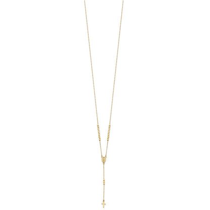14k Yellow Gold Polished Miraculous Medal and Cross Rosary Design Y-Drop Necklace 17.75"