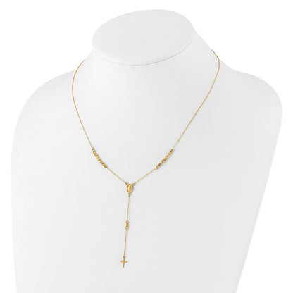 14k Yellow Gold Polished Miraculous Medal and Cross Rosary Design Y-Drop Necklace 17.75"