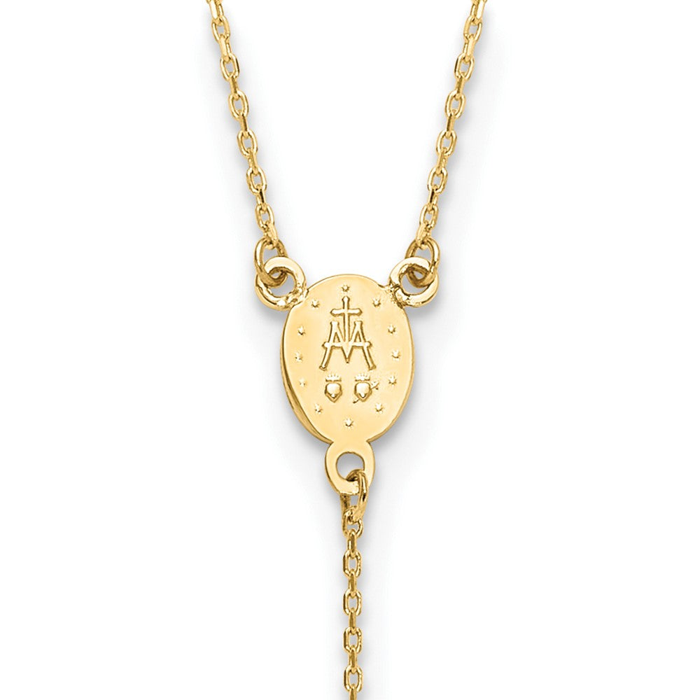 14k Yellow Gold Polished Miraculous Medal and Cross Rosary Design Y-Drop Necklace 17.75"