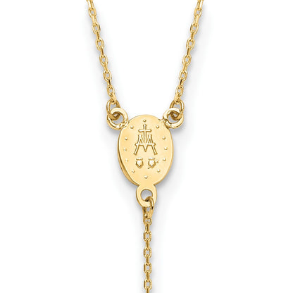 14k Yellow Gold Polished Miraculous Medal and Cross Rosary Design Y-Drop Necklace 17.75"