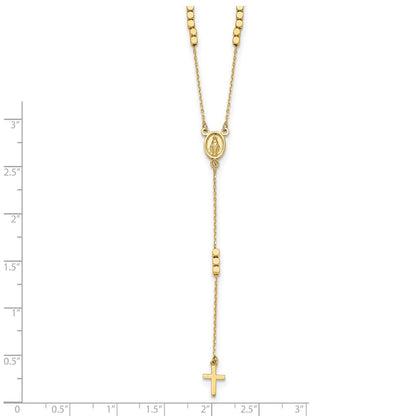 14k Yellow Gold Polished Miraculous Medal and Cross Rosary Design Y-Drop Necklace 17.75"