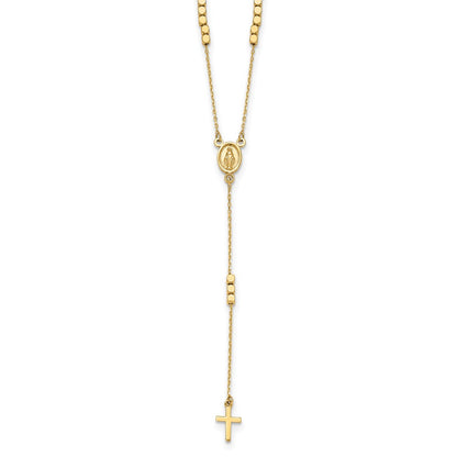 14k Yellow Gold Polished Miraculous Medal and Cross Rosary Design Y-Drop Necklace 17.75"