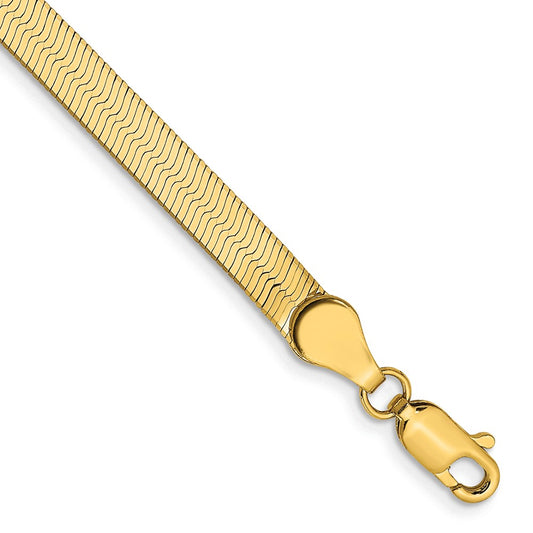 14k Yellow Gold 4mm Silky Herringbone Bracelet with Lobster Clasp