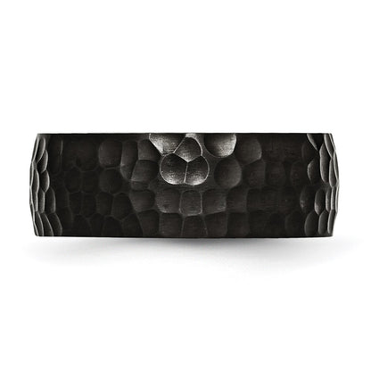 Stainless Steel Hammered Black IP-plated 8mm Band Ring