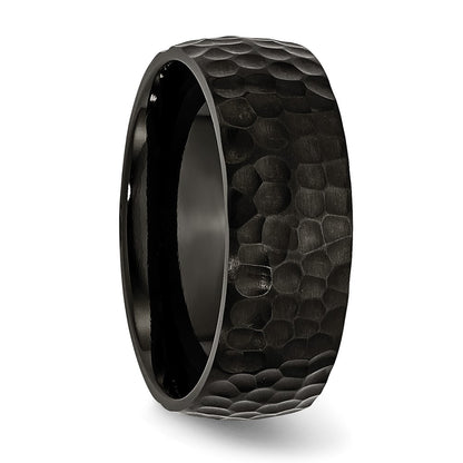 Stainless Steel Hammered Black IP-plated 8mm Band Ring