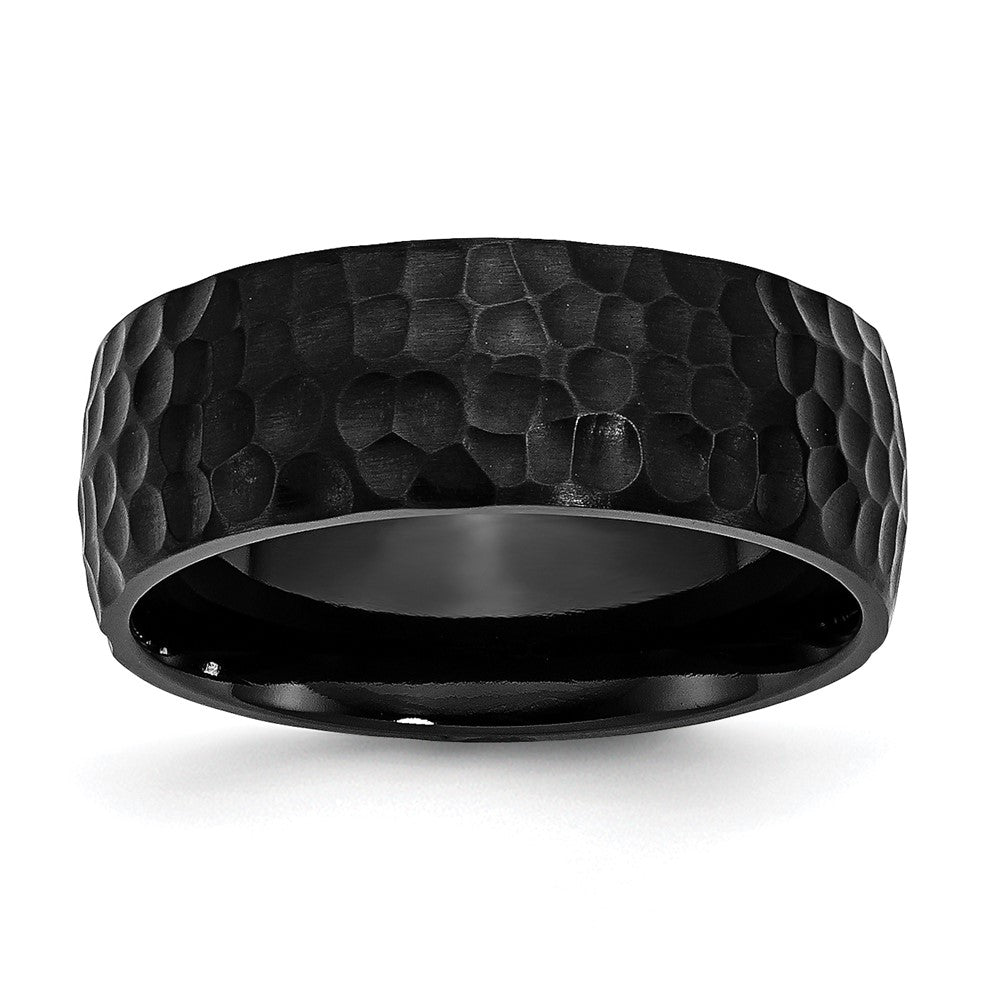 Stainless Steel Hammered Black IP-plated 8mm Band Ring