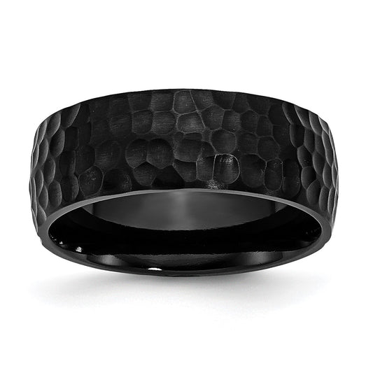 Stainless Steel Hammered Black IP-plated 8mm Band Ring