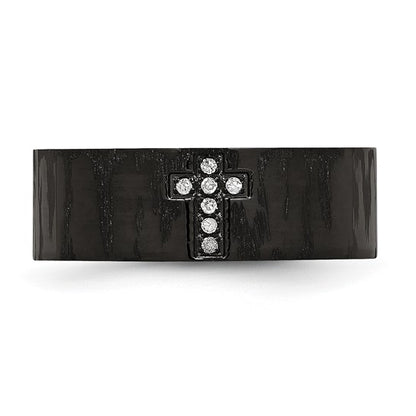 Stainless Steel Polished and Matte Black IP-plated 1/20 Carat Diamond Cross Band Ring