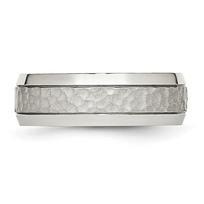 Stainless Steel Brushed Polished and Hammered 7.5mm Band Ring