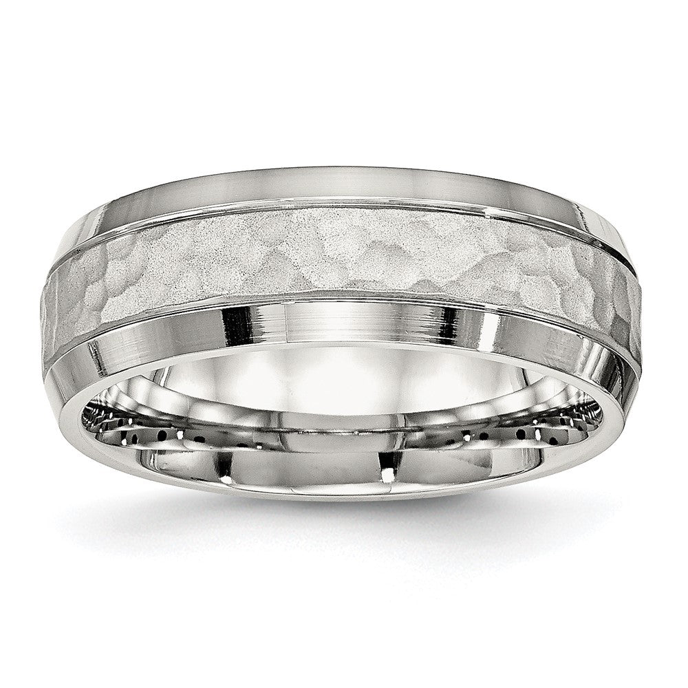 Stainless Steel Brushed Polished and Hammered 7.5mm Band Ring