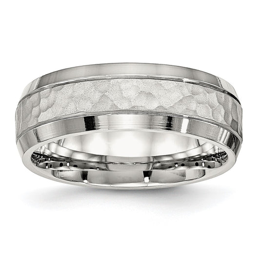 Stainless Steel Brushed Polished and Hammered 7.5mm Band Ring