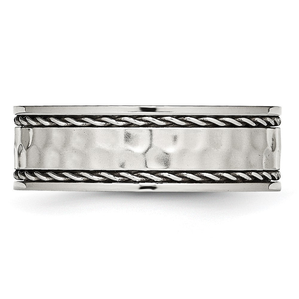 Stainless Steel Polished and Hammered 8mm Comfort Fit Band Ring