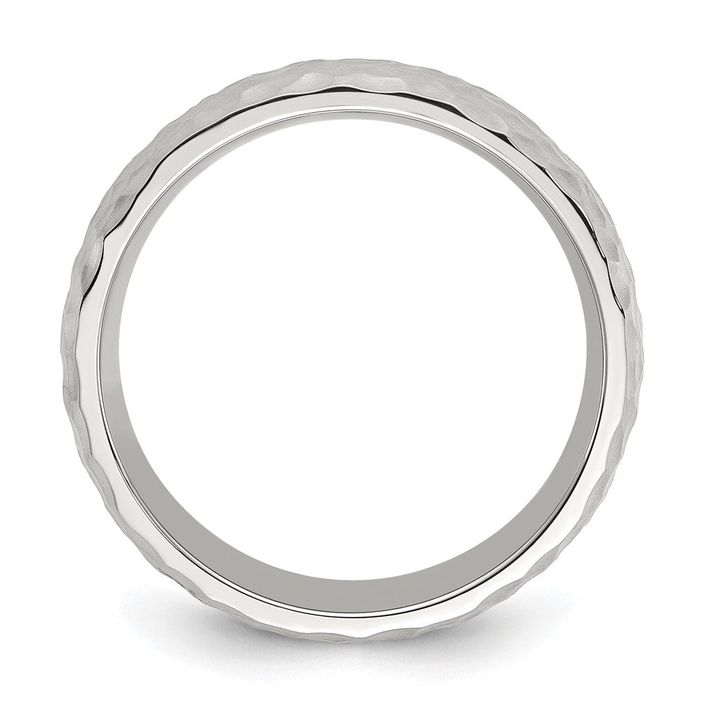 Stainless Steel Brushed and Polished Hammered 7.5mm Band Ring