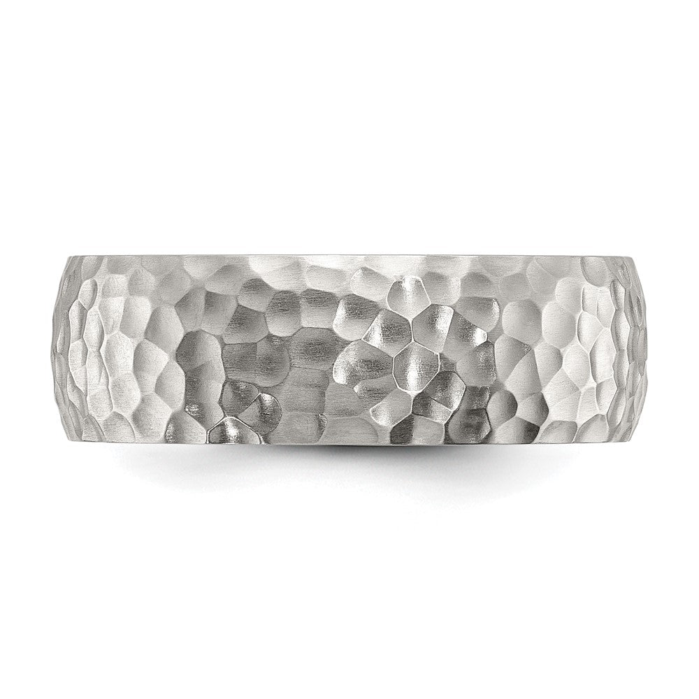 Stainless Steel Brushed and Polished Hammered 7.5mm Band Ring