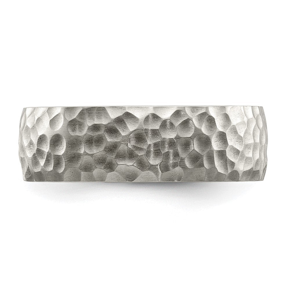 Stainless Steel Brushed and Polished Hammered 7.5mm Band Ring