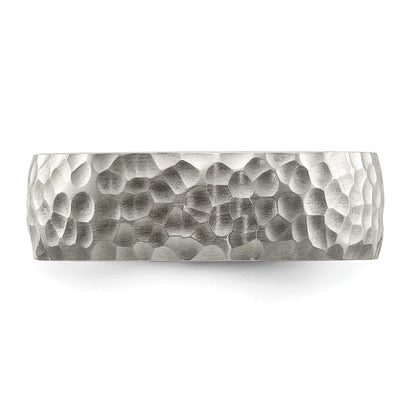 Stainless Steel Brushed and Polished Hammered 7.5mm Band Ring