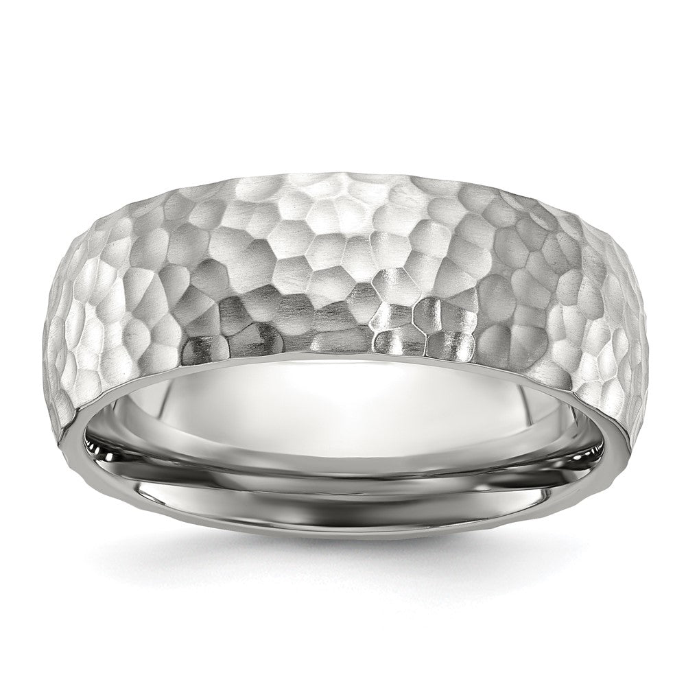 Stainless Steel Brushed and Polished Hammered 7.5mm Band Ring