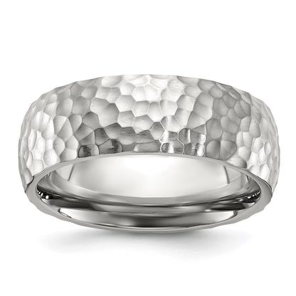 Stainless Steel Brushed and Polished Hammered 7.5mm Band Ring
