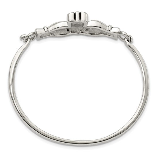 Stainless Steel Antiqued and Polished Claddagh Bangle