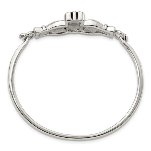 Stainless Steel Antiqued and Polished Claddagh Bangle