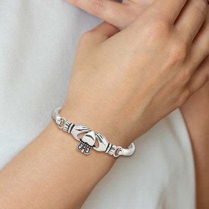 Stainless Steel Antiqued and Polished Claddagh Bangle