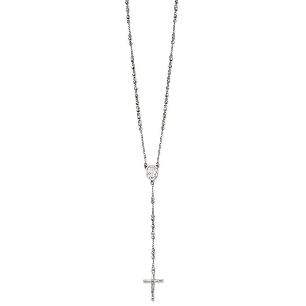 Stainless Steel Polished 4mm Beaded Rosary Necklace 25"