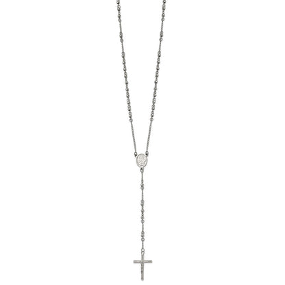 Stainless Steel Polished 4mm Beaded Rosary Necklace 25"