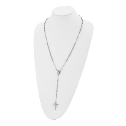Stainless Steel Polished 4mm Beaded Rosary Necklace 25"