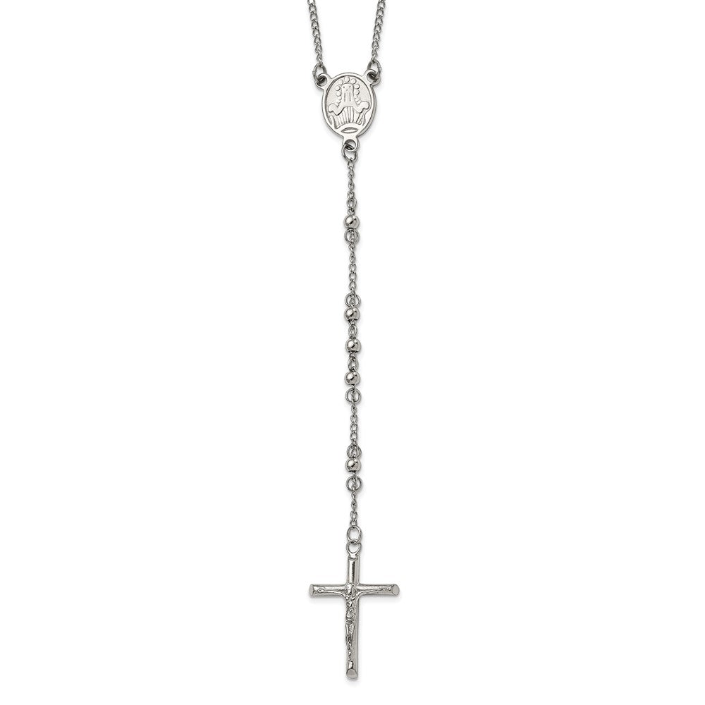 Stainless Steel Polished 4mm Beaded Rosary Necklace 25"
