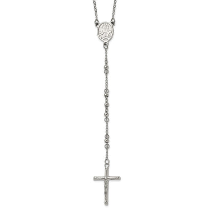 Stainless Steel Polished 4mm Beaded Rosary Necklace 25"