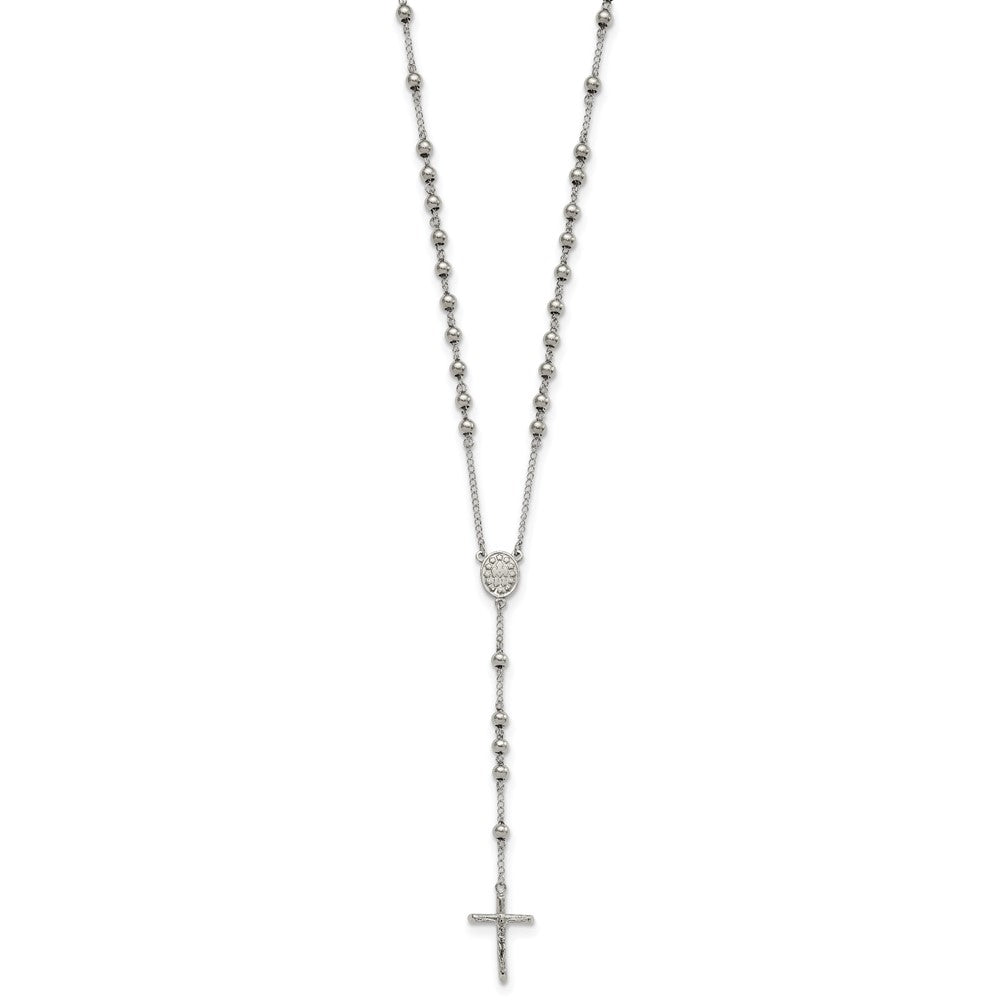 Stainless Steel Polished 6mm Beaded Rosary Necklace 29.5"