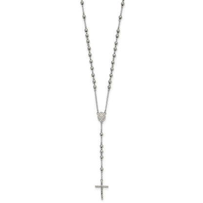 Stainless Steel Polished 6mm Beaded Rosary Necklace 29.5"