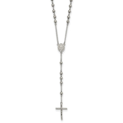 Stainless Steel Polished 6mm Beaded Rosary Necklace 29.5"