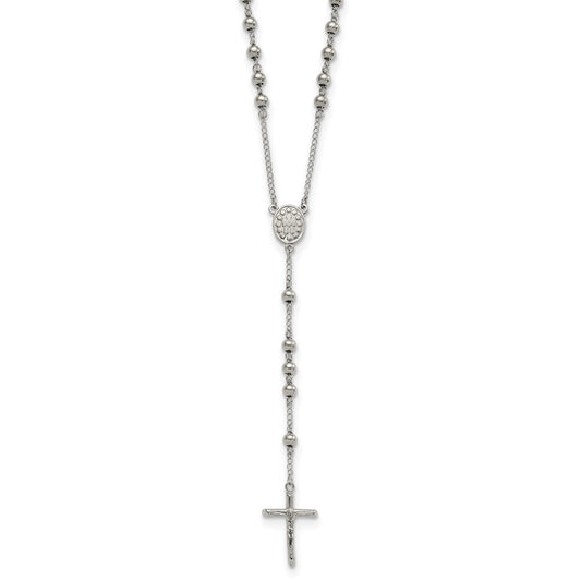 Stainless Steel Polished 6mm Beaded Rosary Necklace 29.5"