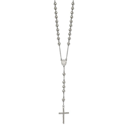 Stainless Steel Polished 8mm Beaded Rosary Necklace 32.5"