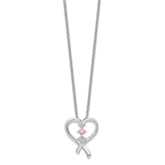 Sterling Silver Clear Pink Topaz Heart of Resilience Necklace 18"