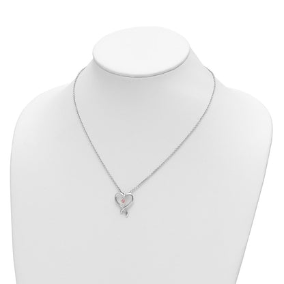 Sterling Silver Clear Pink Topaz Heart of Resilience Necklace 18"