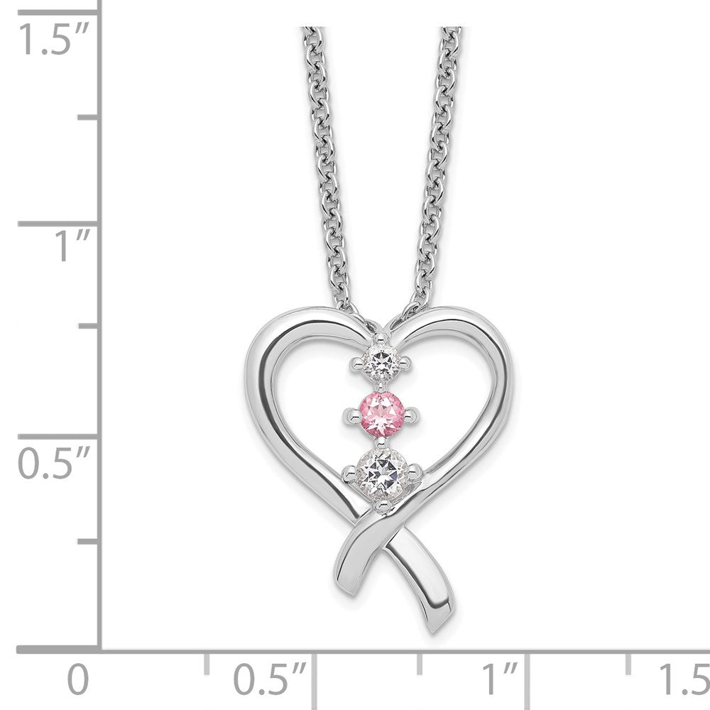 Sterling Silver Clear Pink Topaz Heart of Resilience Necklace 18"