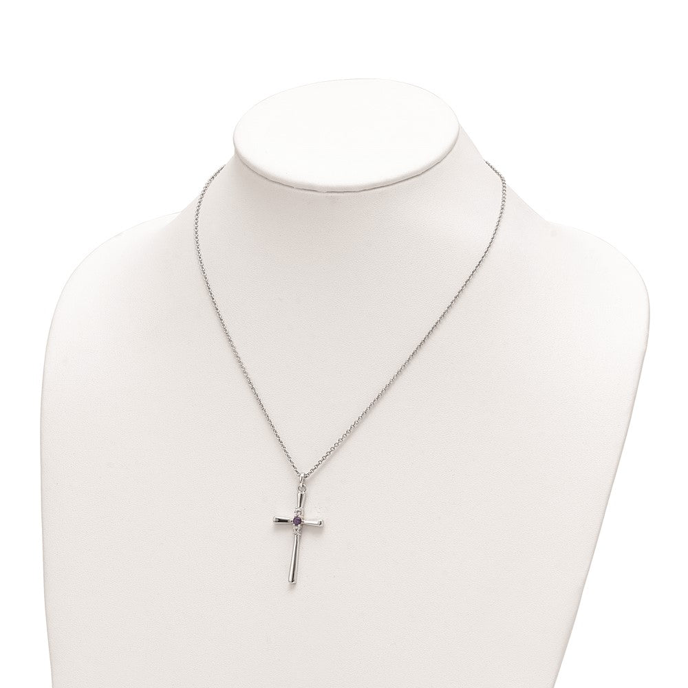 Sterling Silver White and Purple Topaz Faith Cross Necklace 18"