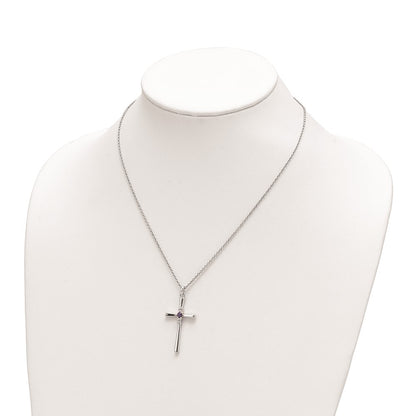 Sterling Silver White and Purple Topaz Faith Cross Necklace 18"