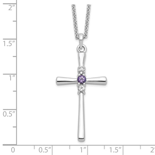 Sterling Silver White and Purple Topaz Faith Cross Necklace 18"