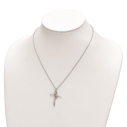 10K White Gold White and Pink Topaz Grace Cross Necklace 18"