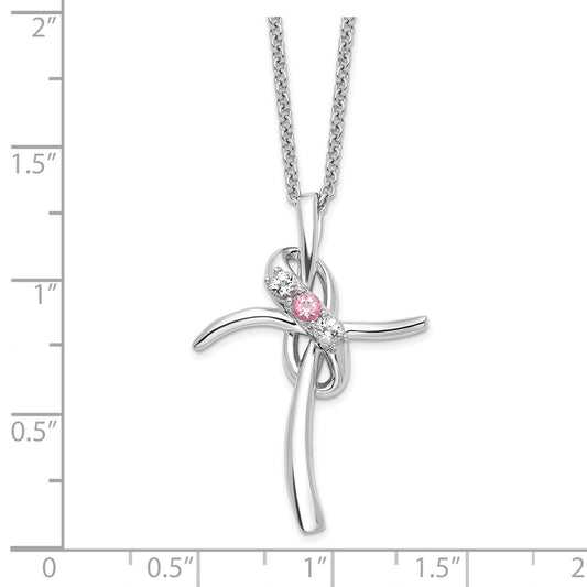 10K White Gold White and Pink Topaz Grace Cross Necklace 18"