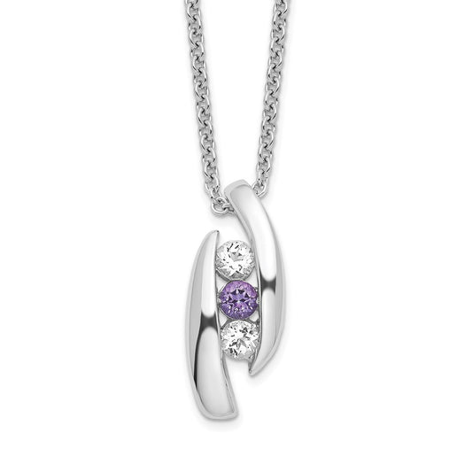 Sterling Silver White and Purple Topaz Pillar of Strength Necklace 16"